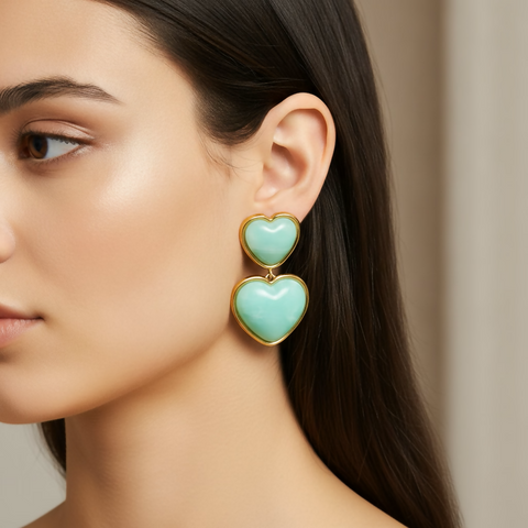Waterproof Chunky Double Heart Resin Drop Earrings