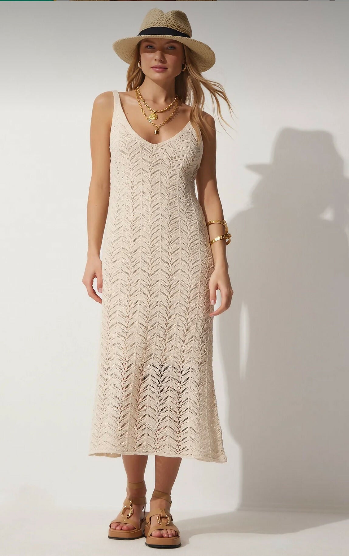 MY PEANUT Tropez Crochet Dress in Nude