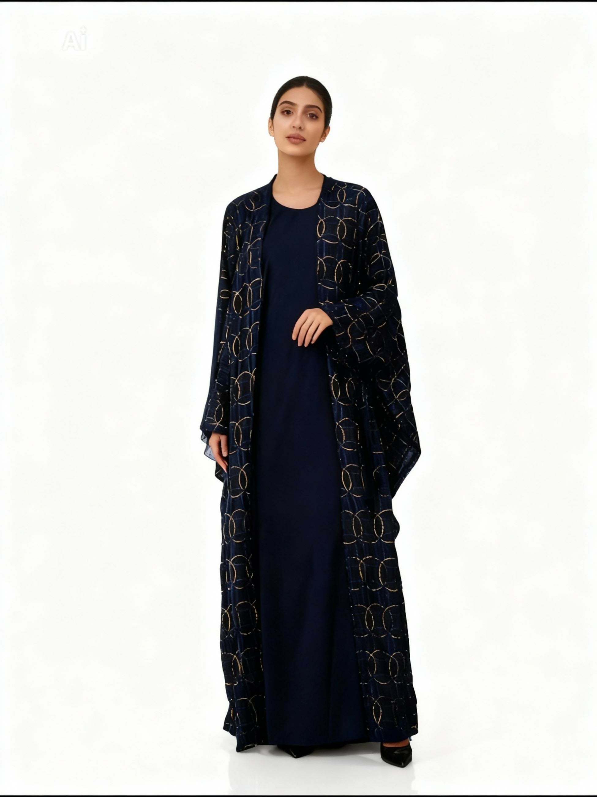 Bisht – Luxury Sparkling Navy Blue abaya with sophisticated Gold Navy Blue beads