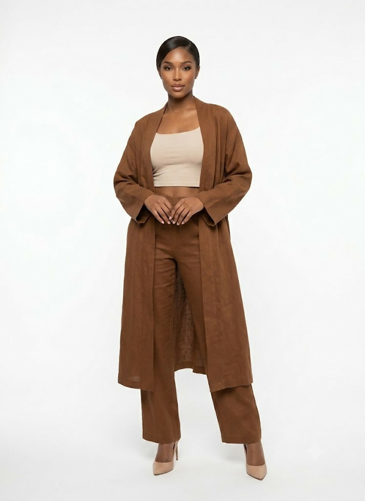Cotton Suit With Trousers And Cape Brown