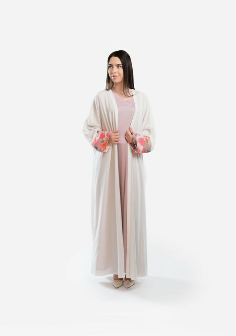 Abaya white Embriodery Sleeves