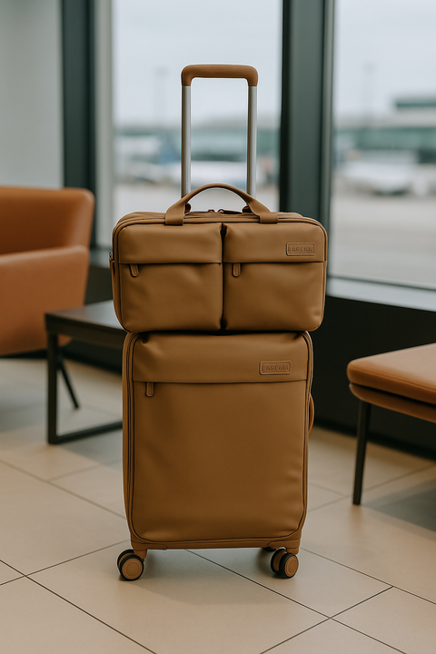 Compact Travel Duo – Suitcase and Matching Top Bag Brown