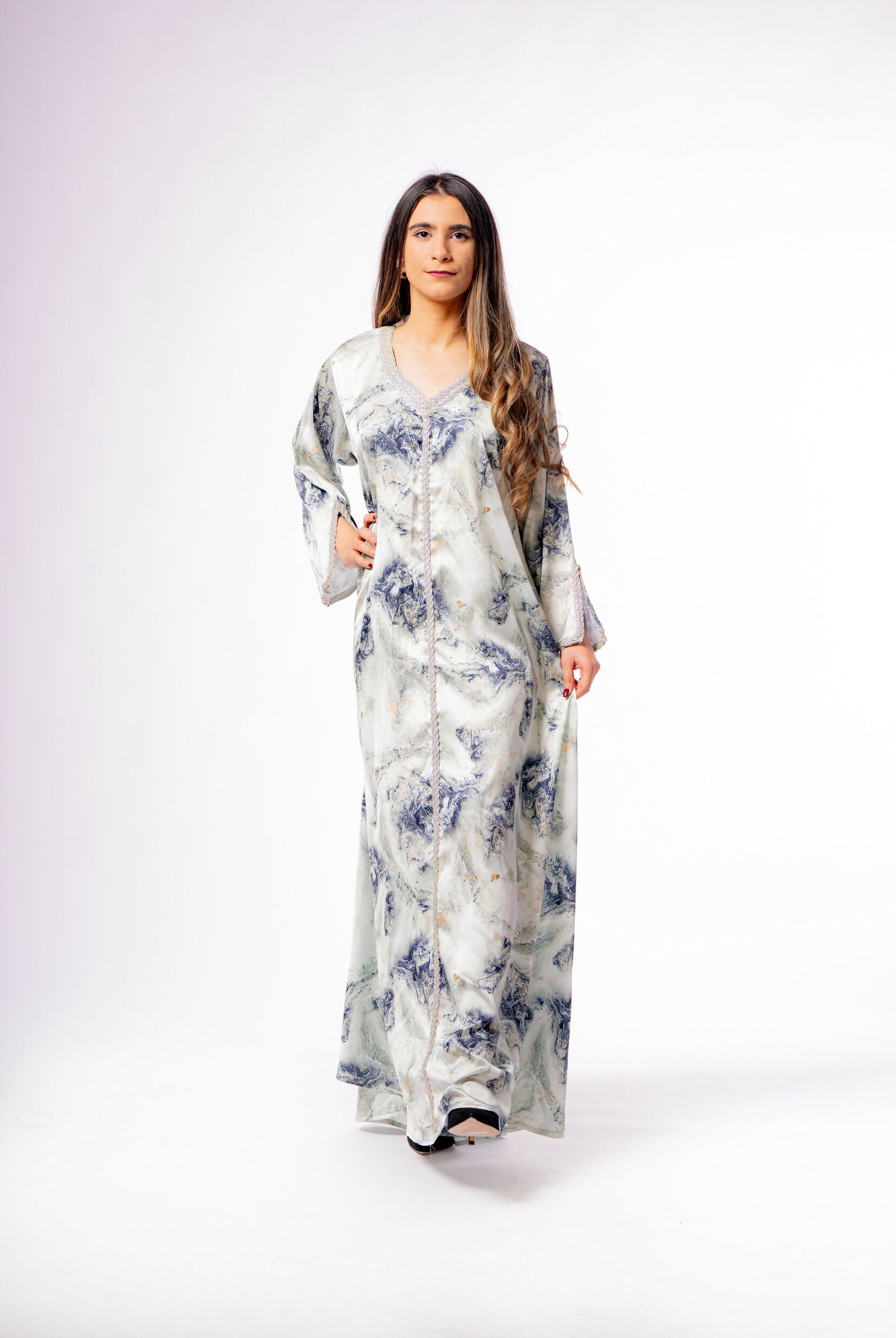 Dress-Jellabiya- Patterned Silk long Loose Style -with splendid Colores light green