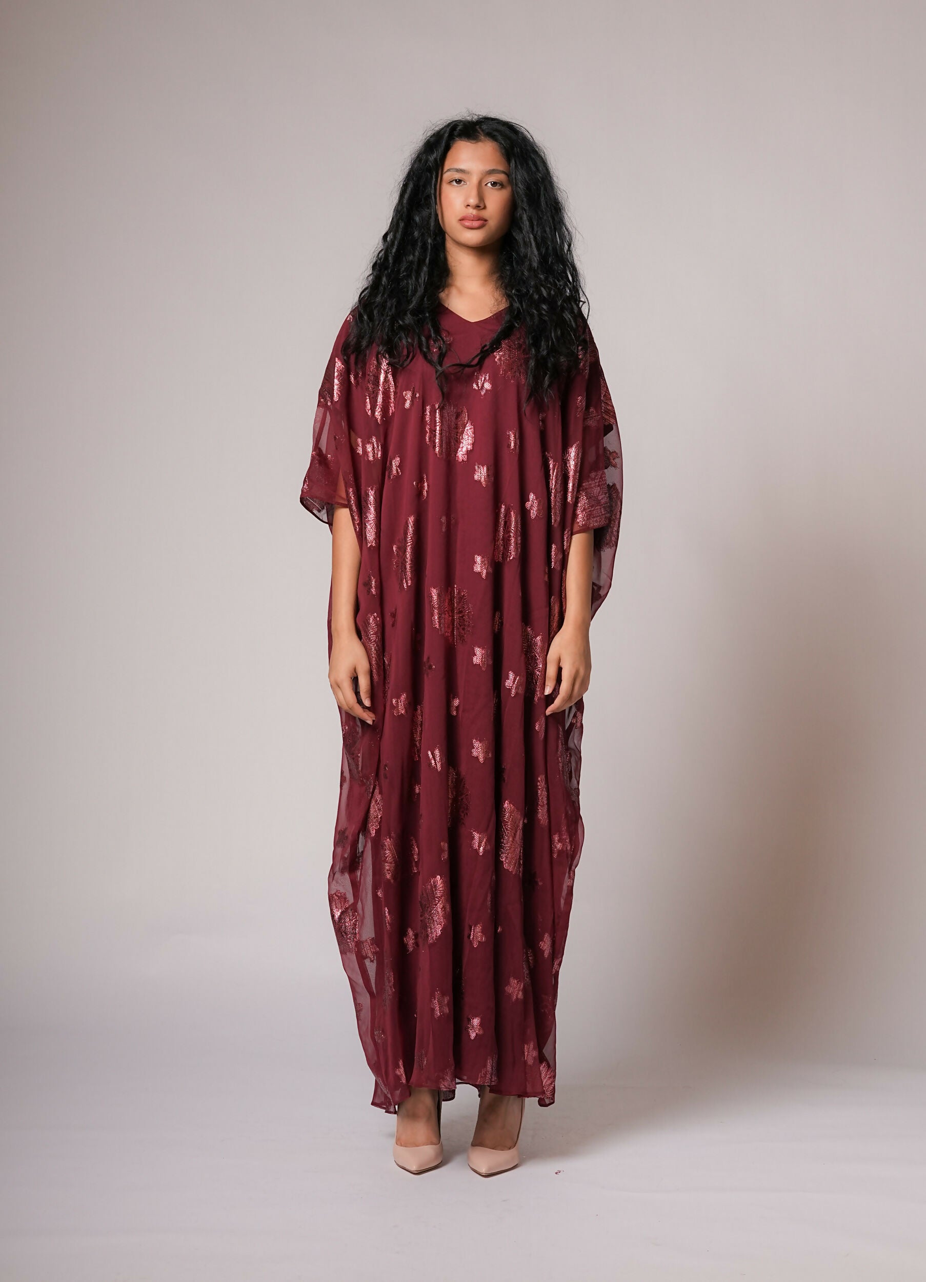 Chiffon kaftan in maroon