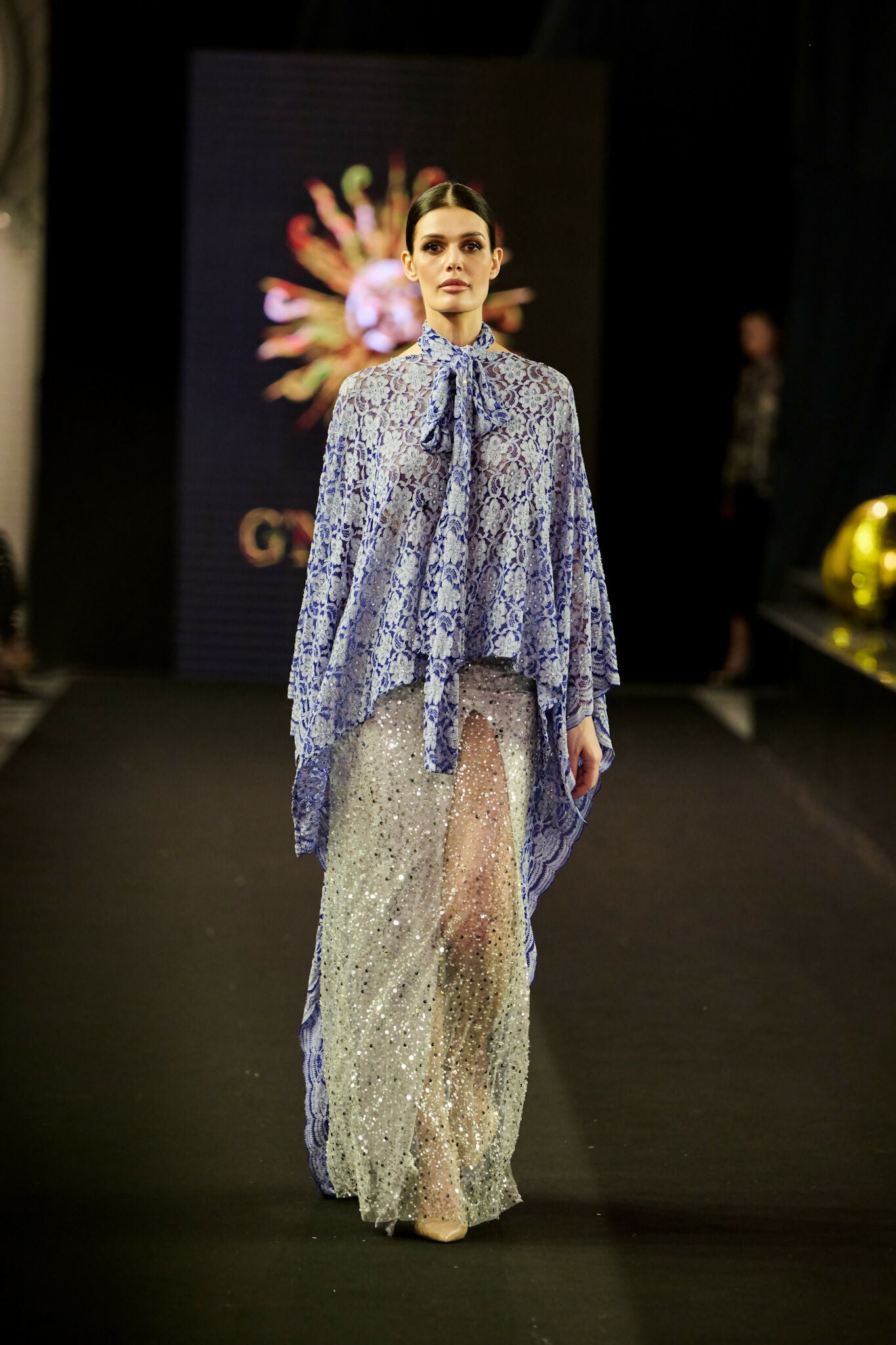 Blue Lace Kaftan & Scarf Set