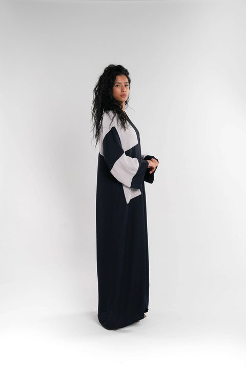 Blue & Grey Abaya with Pockets