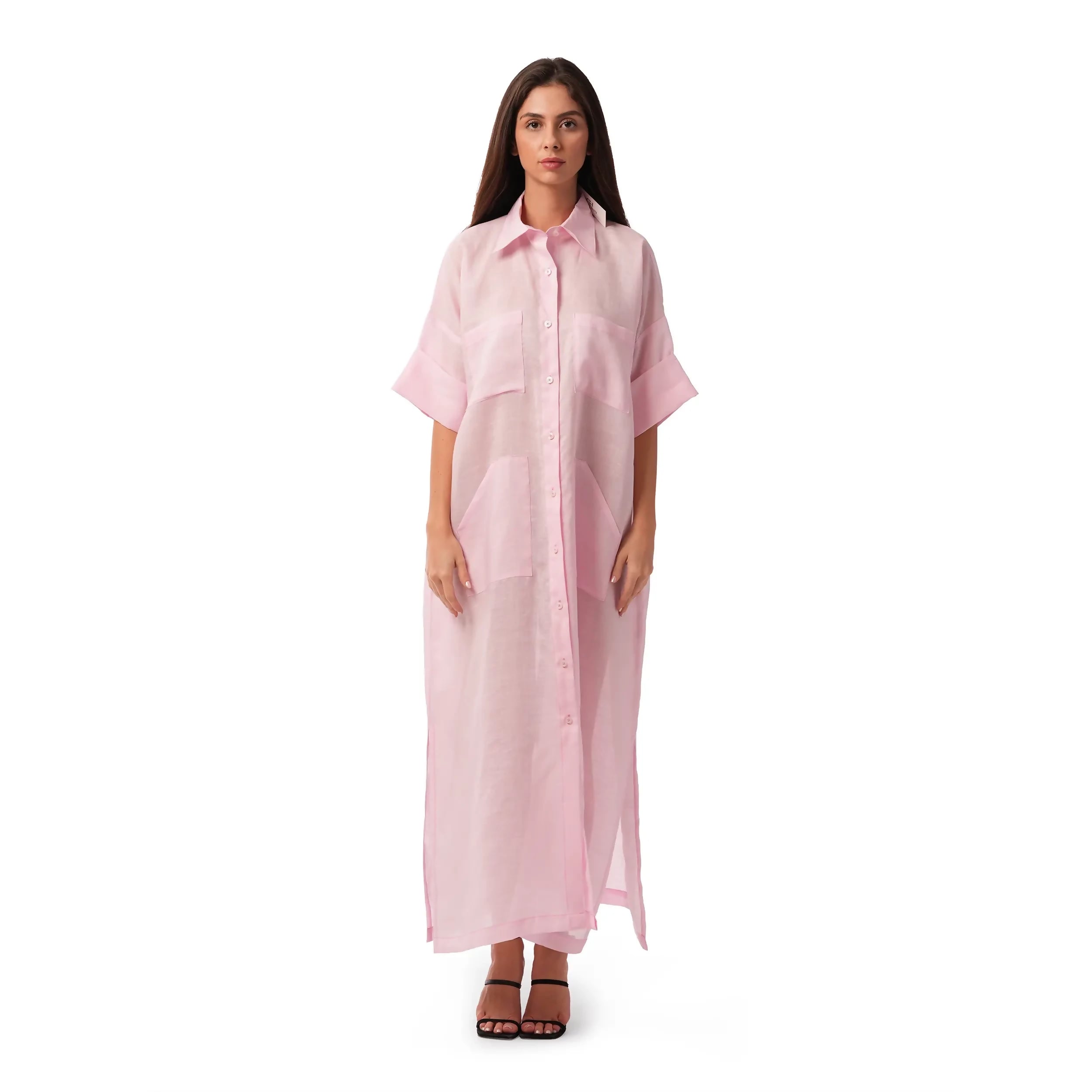 Pink Linen Trench Coat