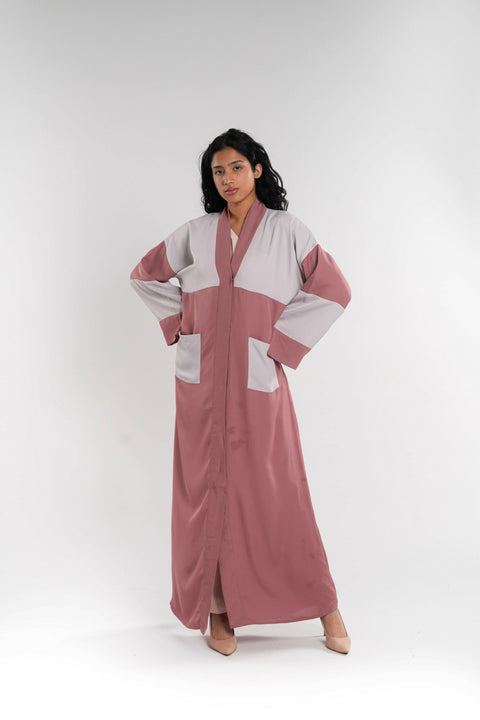 Pink & Grey Abaya with Pockets
