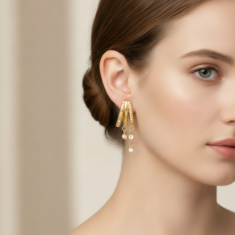Tassel Earring Crystal Three Layer Hollow - Triple Hoop Bezel Drop