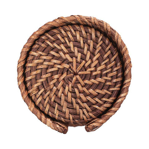 Round Rattan Coaster Set of 6 with holder