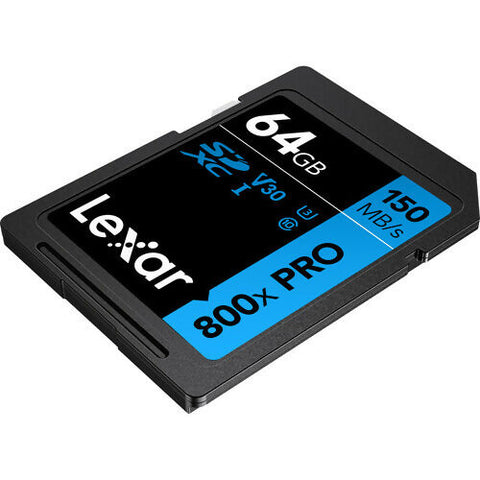 LEXAR PROFESSIONAL 64GB 800X PRO SDXC UHS-I CARDS, UP TO 150MB/S READ 45MB/S WRITE C10 V30 U3