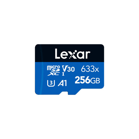 LEXAR عالي الأداء 256 جيجابايت 633X MICROSDXC UHS-I مع محول SD، سرعة تصل إلى 100 ميجابايت/ثانية، قراءة 45 ميجابايت/ثانية، كتابة C10 A1 V30 U3 