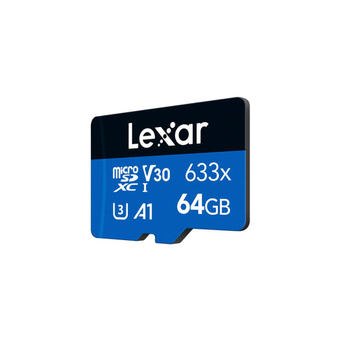 LEXAR عالي الأداء 64 جيجابايت 633X MICROSDXC UHS-I، سرعة قراءة تصل إلى 100 ميجابايت/ثانية وسرعة كتابة 45 ميجابايت/ثانية C10 A1 V30 U3