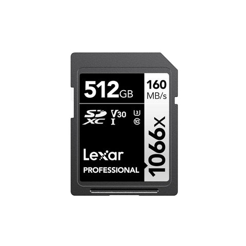 بطاقات LEXAR الاحترافية سعة 512 جيجابايت و1066X SDXC UHS-I، بسرعة تصل إلى 160 ميجابايت/ثانية وقراءة 120 ميجابايت/ثانية وكتابة C10 V30 U3