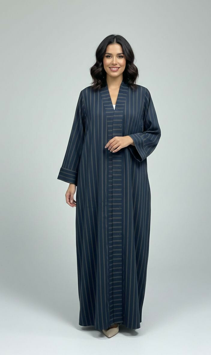 Navy Striped Abaya Lined