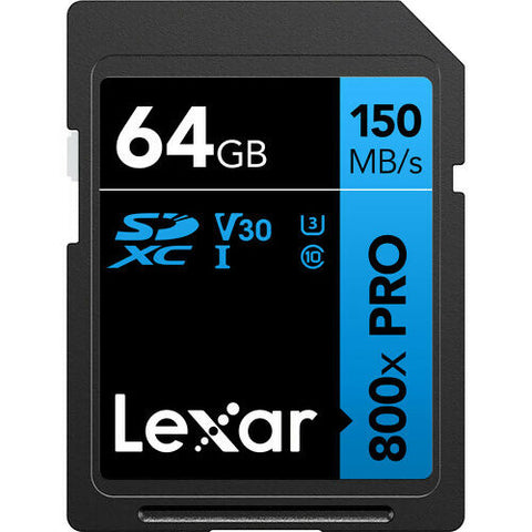 LEXAR PROFESSIONAL 64GB 800X PRO SDXC UHS-I CARDS, UP TO 150MB/S READ 45MB/S WRITE C10 V30 U3