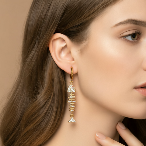 Ocean Fishbone Star & Rhinestone Earring