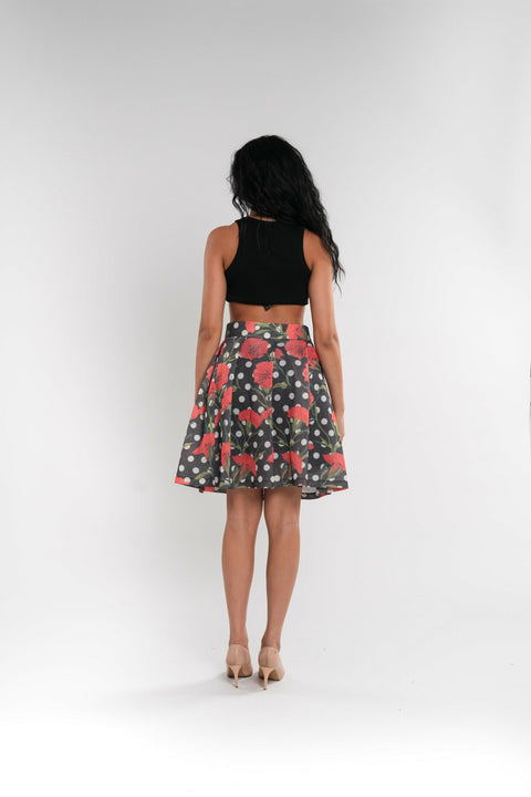 Pleated Mesh Floral Mini Skirt