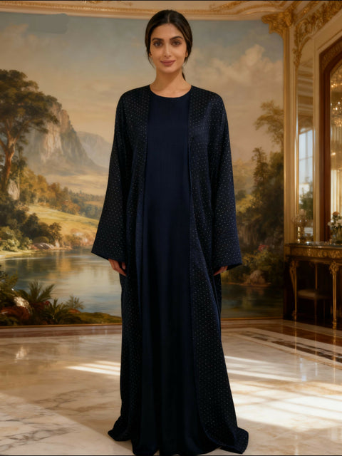Bisht – Luxury Navy-Blue abaya with sophisticated Gold