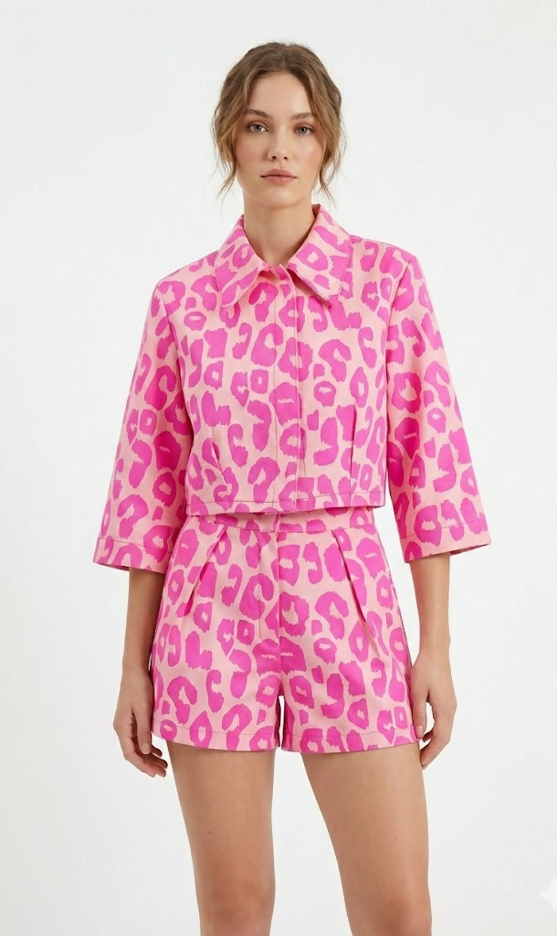 Leopard Denim Set with Shorts