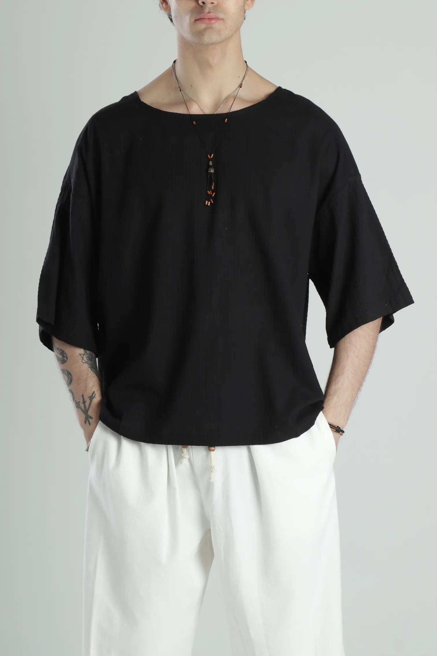 Boho Harem Muslin T-Shirt - Black