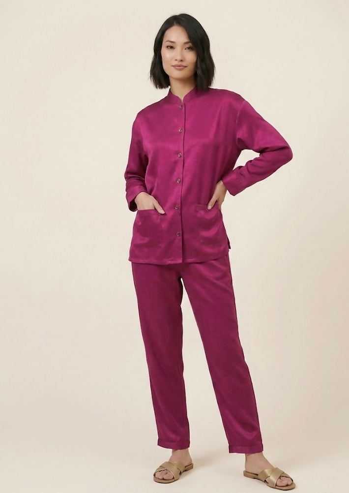 Silk Co-ord Shirt and Pants in Fuchsia