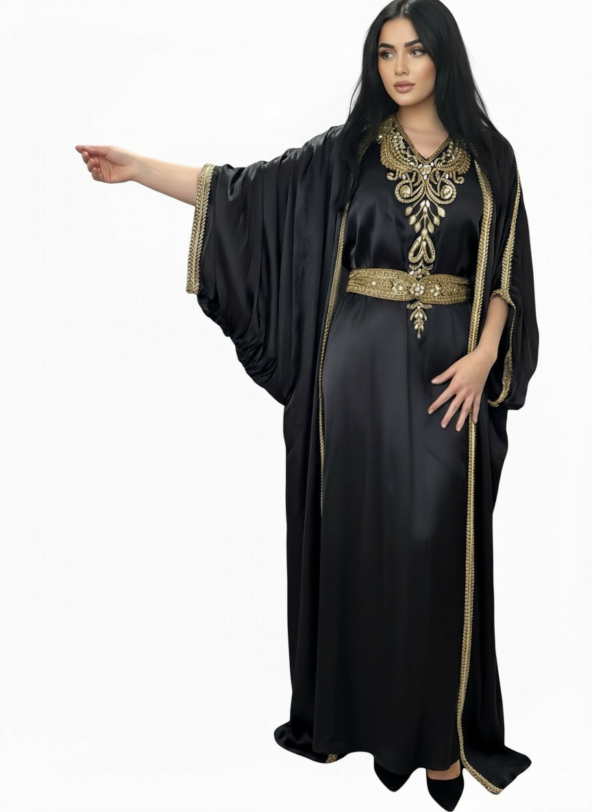 Black Embroidered 3-Piece Abaya Set