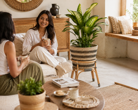 Rattan Stand with planter Basket