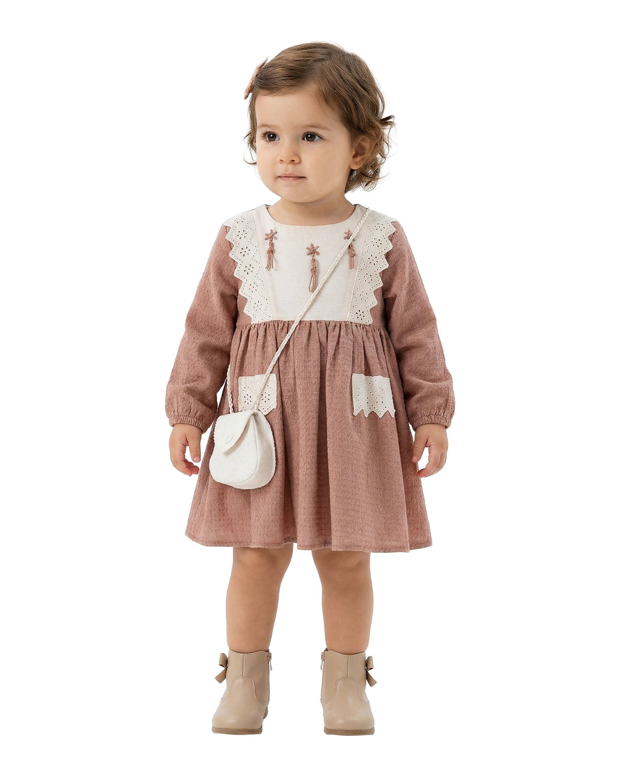 BOMBILI Girls Dress with a bag - Cinnamon