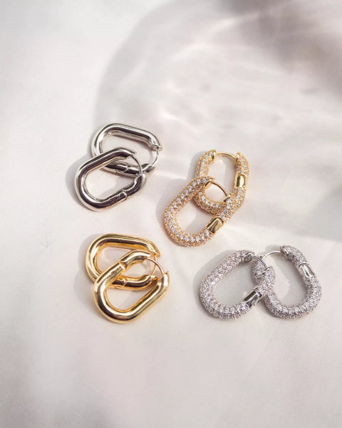 XL Pave Chain Link Hoops- Gold