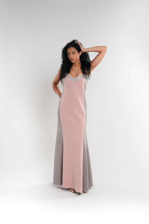 Grey & Pink Neoprene Lace Dress