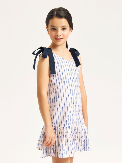 Girls' Linen Dress – Bow Accents