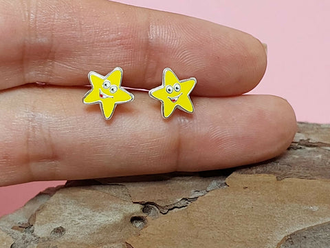 Yellow Star Screw-back Earrings