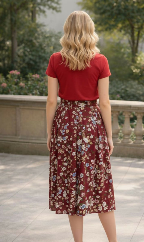Floral-Print Midi Skirt