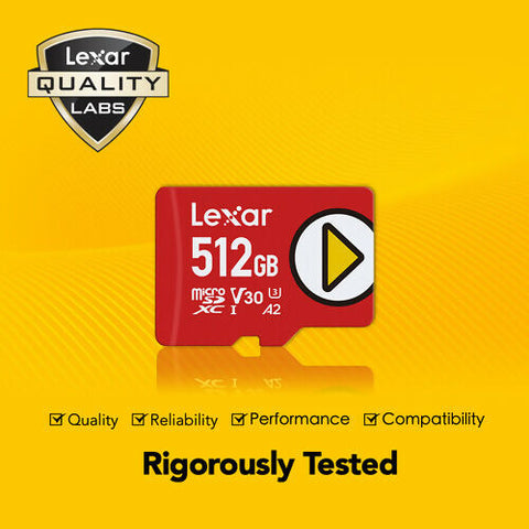 LEXAR PLAY 512GB MICROSDXC UHS-I CARDS, UP TO 160MB/S READ C10 A2 V30 U3