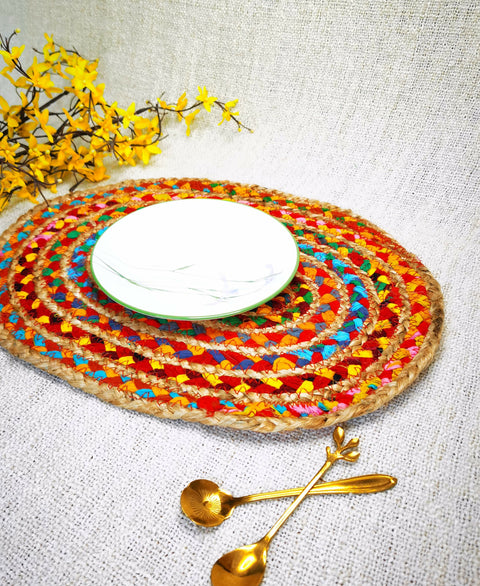 Multicolor Oval Jute Table Mat