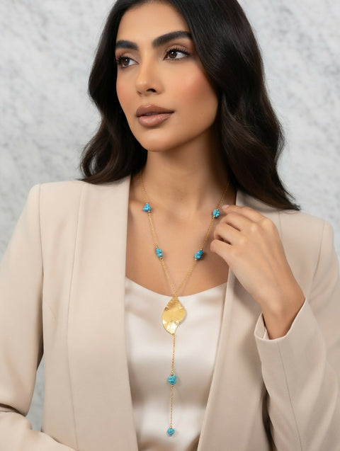 Leaf Blue handamde Necklace /Natural Stone