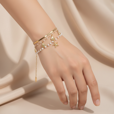 Ocean Summer Bracelet Starfish Shell Pearl Set