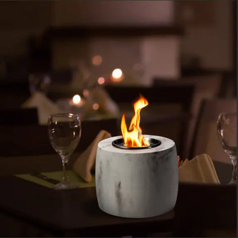 Indoor Outdoor Marble Table Top Fire Pit, Portable, Stainless Steel Firebox, Smoke-less, Safe Burning