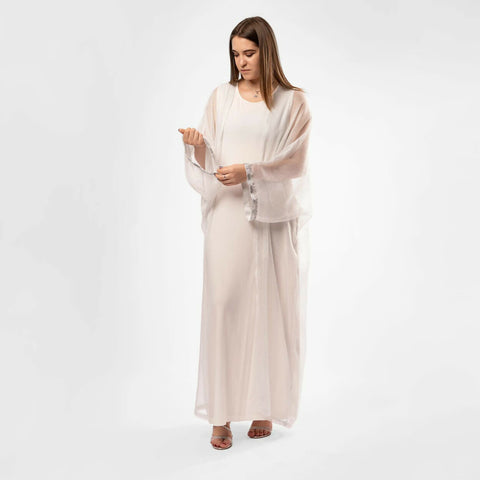 Modern Open Abaya in White Free Size