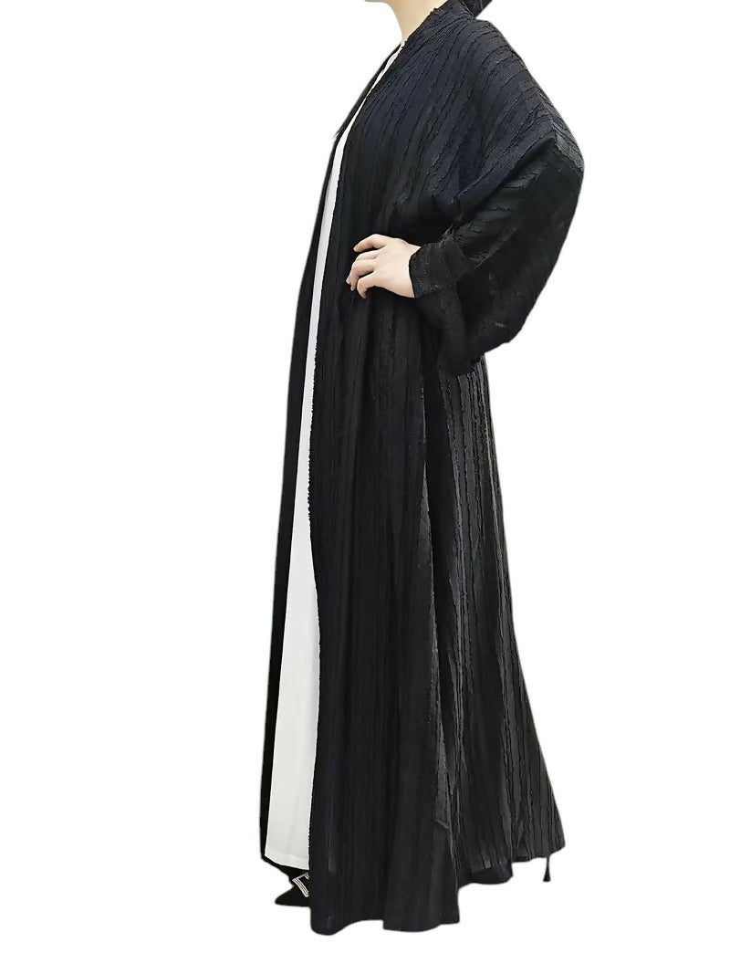 Textured Stripe Fabric Black Abaya