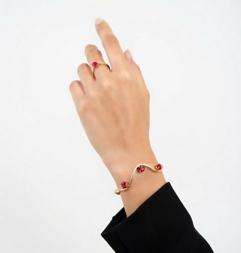 Nora Handmade adjustable bracelet & ring set Rubi