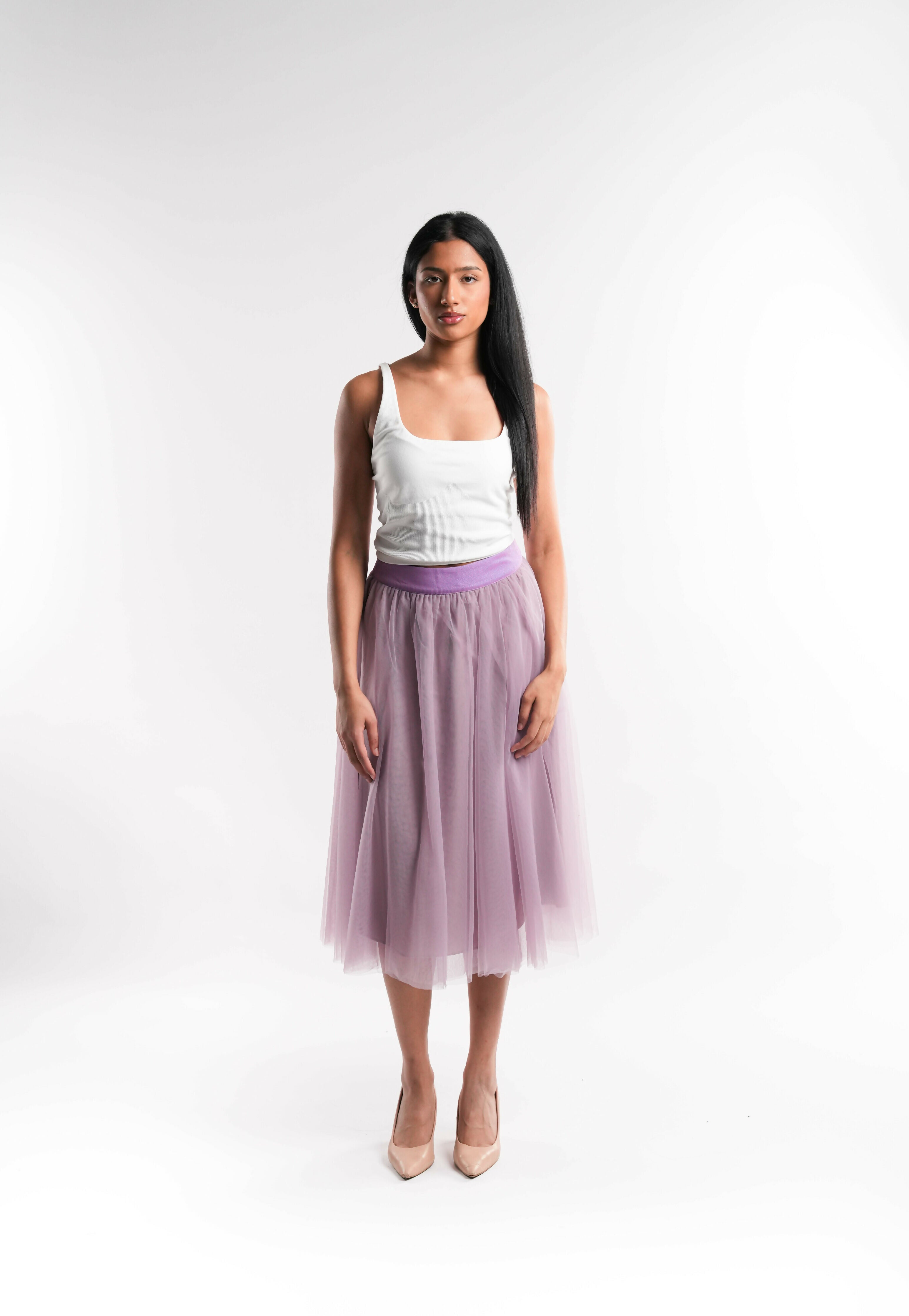 Purple Tulle Skirt with Zipper