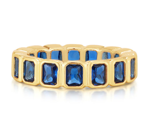 Bezel Emerald Ballier Ring- Blue Sapphire- Gold- Size 6