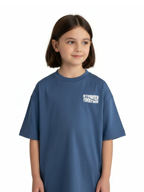 KIDS OVERSIZED STRONGER TOGETHER GRAPHIC TSHIRT AIRFORCE BLUE