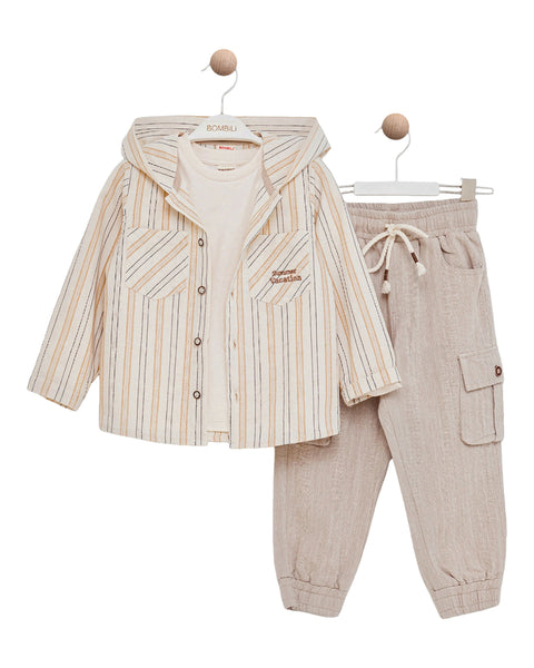 BOMBILI Boys 3-piece set (shirt,sweat,pants) - Beige