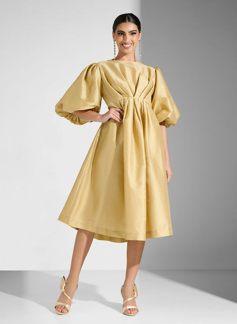 RUFFLE SLEEVE TAFFETA DRESS