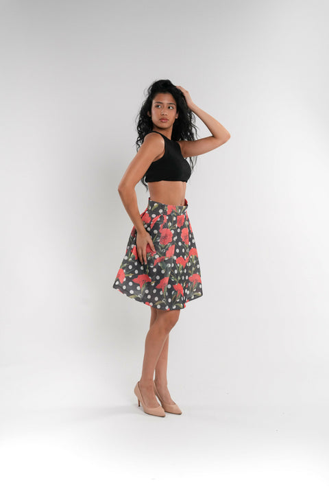 Pleated Mesh Floral Mini Skirt