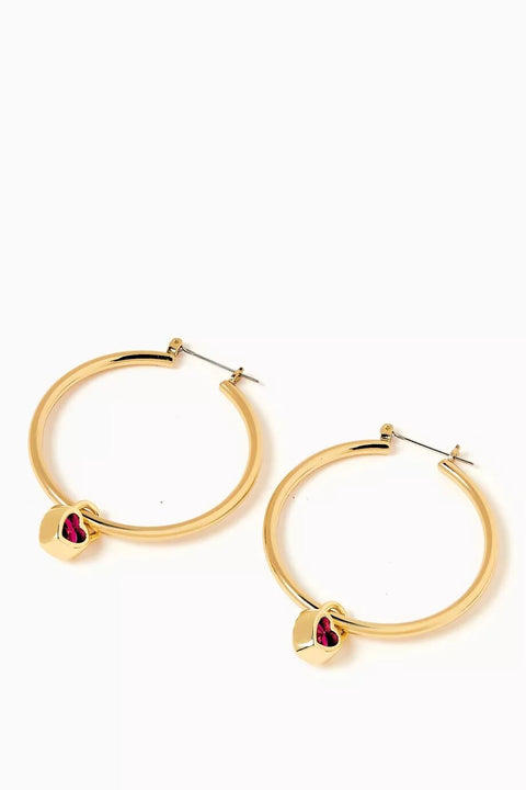 Bezel Heart Charm Hoops- Gold