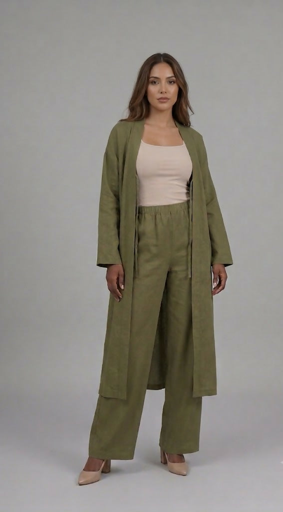 Viscose Suit With Trousers And Cape Khaki